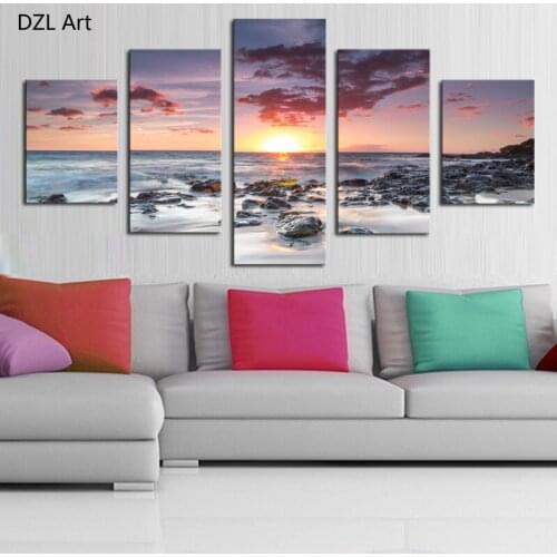 5 Panels(No Frame) Colorful sunset and sea Modern Wall Decor Print on Canvas Oil Painting Canvas Painting for Christmas Gift