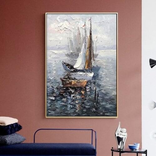 Abstract Sea Surface Sailboat Watercolor Canvas Painting Wall Art Picture Poster and Print for Living Room Bedroom Decoration