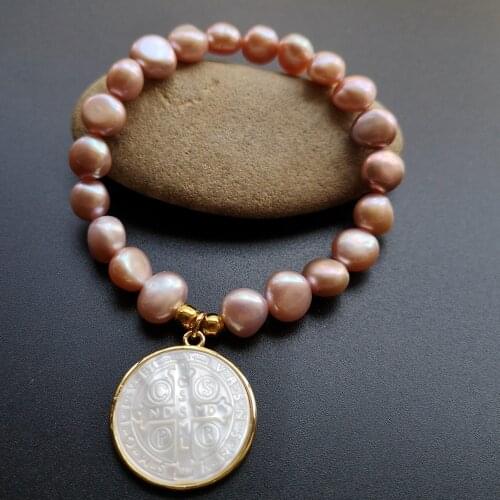 Promotion! 22mm Adjustable Natural San Benito Mother Pearl Bracelet for Gift Cross Mother Pearl Bracelet for Mothers Day