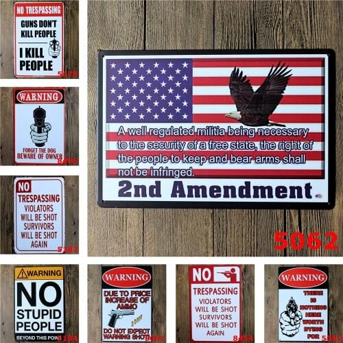 American Flag Bald Eagle Vintage Metal Signs No Trespassing No Stupid People Warning Sign Shabby Chic Bar Pub Decorative Classic