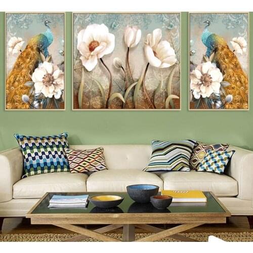 White Flowers And PeacockPainted Picture Print Picture Canvas Poster Nordic Wall Art Print Painting Modern Living Room Decoratio