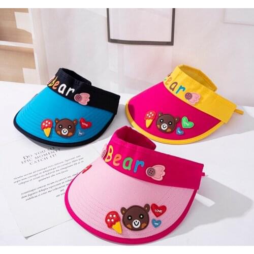 Kids Foldable Sun Hat Big Hat Eaves Anti-UV Boy Girl Sunscreen Shade Embroidery Bear Cartoon Children Empty Top Visor Cap
