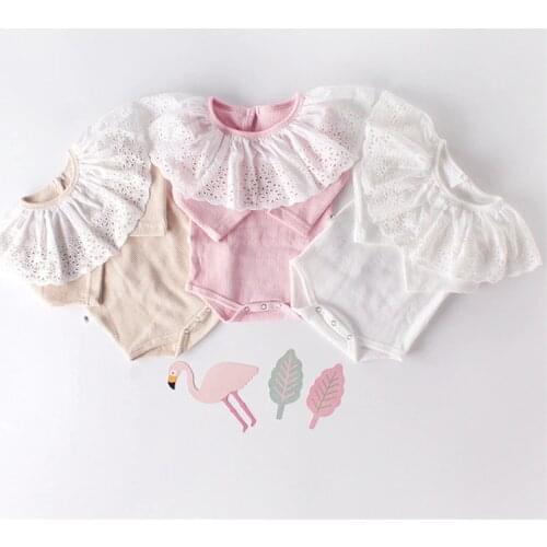 Newborn Baby Clothes Summer Baby Girl Romper Lace Collar Infant Baby Jumpsuit Girls Long Sleeve Infant Romper Overall Onesie