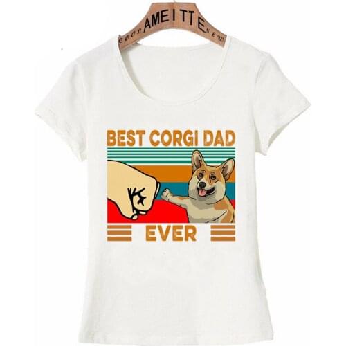 Funny Corgi Dad Ever Print T-Shirt Summer Fashion Women Short Sleeve Casual Girl Tops Funny Animal Design Mujer White Tee shirt
