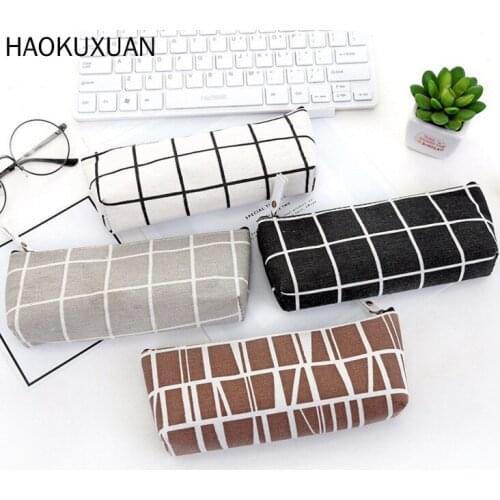 Canvas Bag Pencil Case Geometric School Simple Striped Grid Solid Color Cute Kawaii Pouch Office Students Kids Supplies