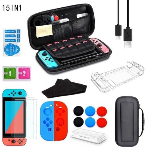 Accessories Kit for Nintendo Switch Including Carrying Case /Switch Clear Cover /Tempered Glass Screen Protector for NS Console