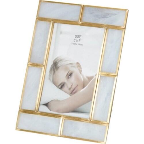 Creative light luxury Nordic simple fashion pattern glass copper photo frame model room living room home soft decoration