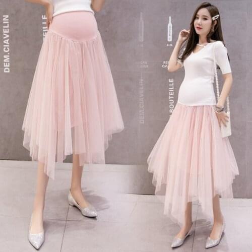 Summer Maternity Clohtes 2019 Korean Version Summer Pregnant Women Skirt Mesh Skirt High Waist Stomach Lift Pregnancy Skirt C786