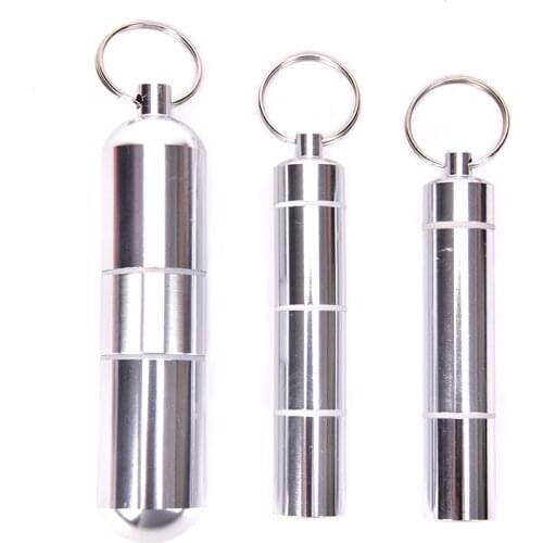 Mini Pill Box Capsule Shape Aluminum Pill Case Keychain Outdoor Pocket Pill Holder Container Delicate Medicine Box 3 Size