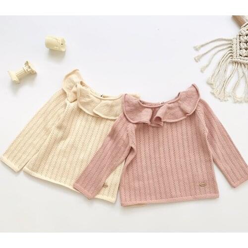 Soft breathable newborn baby girls sweater cotton knitted thin infant baby pullovers sweet lace collar pullovers