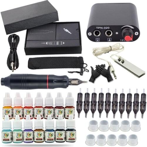 Tattoo Pen Kit Permanent Makeup Machine Microblading Pen for Beginer Cartridge Needle Black Color Power Supply Immortal Ink
