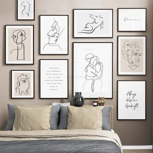 Nordic Canvas Painting Wall Art Abstract Line Drewing Lovers Face Body Nordic Posters and Prints Wall Pictures Living Room Decor