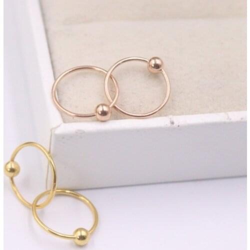 Real 18K Rose Gold Earrings For Women Smooth Furface Bead Unique Hoop Earrings 10mmDia Gift New Best Gift Circle