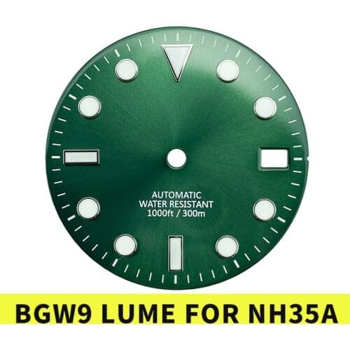 NEW [NO LOGO] Arrival 28.5mm BGW9 Green/Black Enamel Dial Parts SKX FinishSUB Style Watch Dial Fit NH35A Mov't 300M