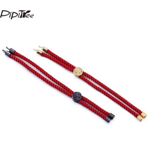 Pipitree Red String Woven Rope Chain with Life Tree Slider Adjustable Braided Charm Bracelet Chain Copper Jewelry Accessories