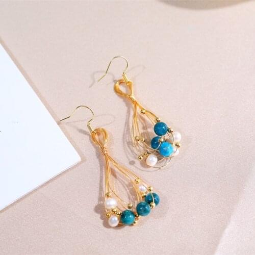 DAIMI Pearl Earrings Green Agate Decoration 4-5mm Natural Pearl Earrings For Women Gift