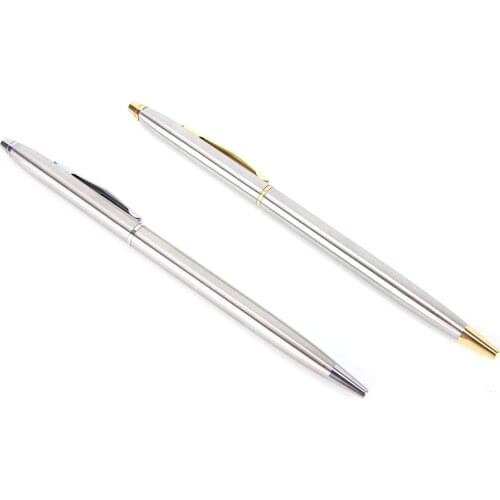 Ballpoint Pen Stainless Steel Rod Rotating Metal Ball Pen Commercial Ballpoint Pens For School Office Stationery Ink Blue