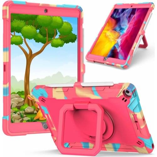 Silicone PC Cover For iPad 7th 8th Gen 10.2" Tablet Cover Funda For ipad 10.2 2020 2019 With Pencil Case And Shoulder Strap