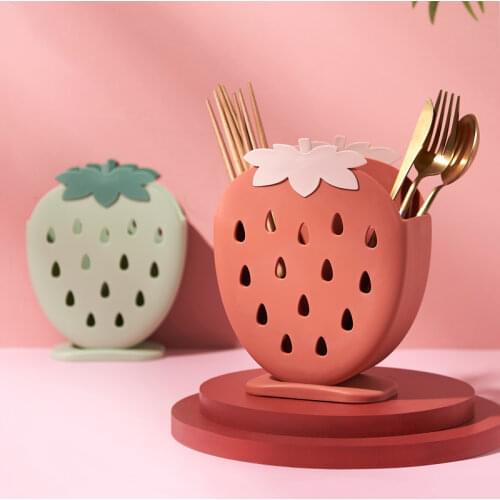 Cute Strawberry Chopsticks Holder Drain Rack Kitchen Tableware Storage Rack Hollow Cutlery Drainer Spoon Fork Knife Shelf Holder
