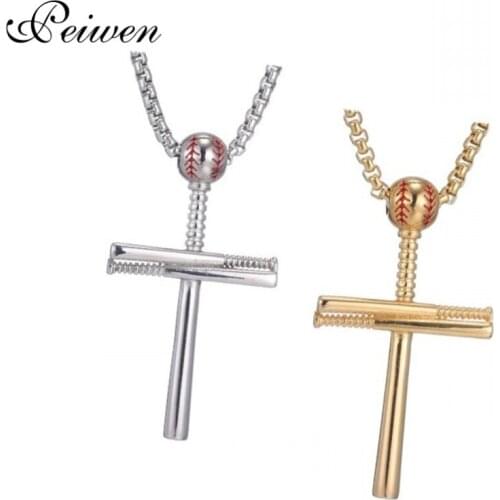 Sport Baseball Cross Pendant Necklace Stainless Steel Necklaces For Men Women Gold Color Necklace Choker Charm Chain Jewelr