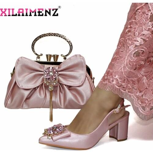 High Quality 2020 Spring New Arrivals Pink Matching Shoes and Bag Set In Heels Matching Shoes and Bag Set for Italian Party