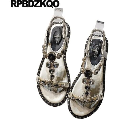 Bridal Ethnic Stud Bohemia Beach T Strap Wedding Holiday Jewel Rivet Transparent Clear Shoes Women Sandals Flat Summer 2021 Pvc