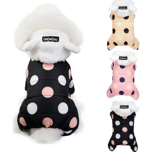 Winter Warm Dog Clothes Hoodie Coat Polka Dot Cotton Coat Thicken Winter Warm Clothes For Small Dog Puppy Sweater Dog Pets