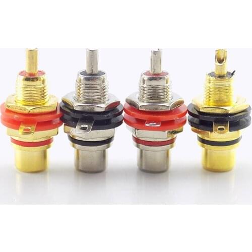 1pair (2pcs) Gold plated RCA Jack Connector Panel Mount Chassis Audio Socket Plug Bulkhead with NUT Solder CUP