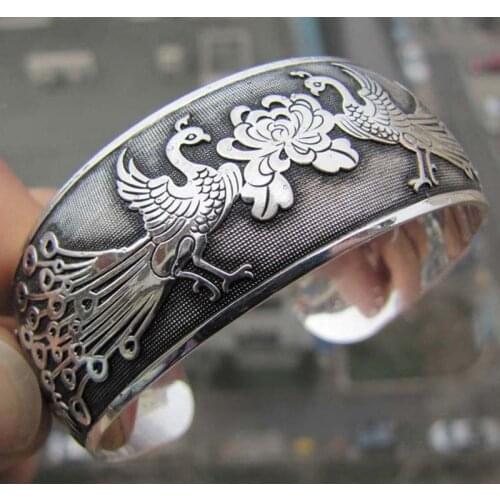 1pcs Women Vintage Bracelets Wide Bird Flower Printing Tibet Totem Cuff Bracelets Bangles