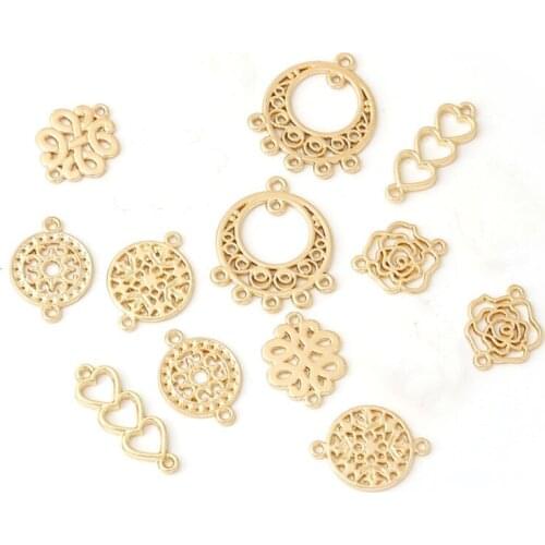 10pcs/lot flower metal beads double hole pendants connectors for diy earrings necklace jewelry making charms jewelry accessories