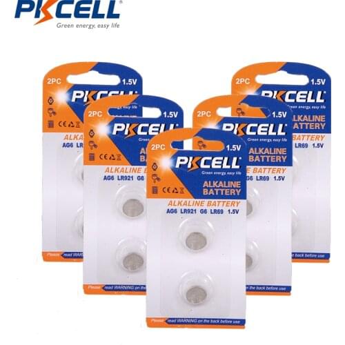 10Pcs PKCELL AG6 Button Cell Coin Battery 32mAh 1.5V 0% Mercury Equal 171 SR920SW LR920 SR927 370 L921 LR69 SR920 for watch