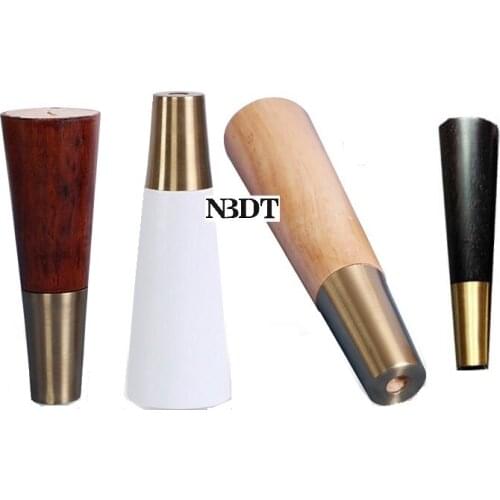 4Pcs/Lot Solid Hard Wood Mid-Century Round Taper Feet Leg Brass Metal Ferrule Tip Black White Walnut Clear Paint