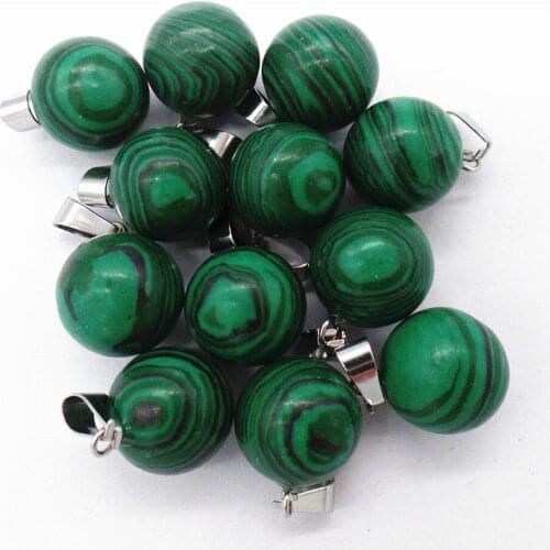50Pcs 14mm Wholesale Green Malachite Ball Pendant Bead DIY Earrings Handmade Jewelry Accessories S590
