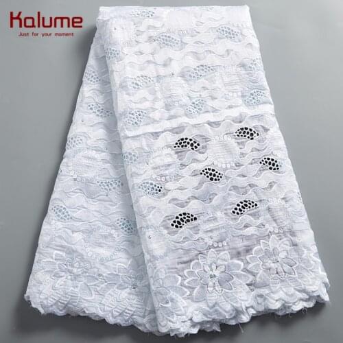 Kalume African Swiss Voile Lace Fabric Pure White Nigerian Cotton Lace Fabric 5 Yards Swiss Voile Lace For Diy Dress F2493