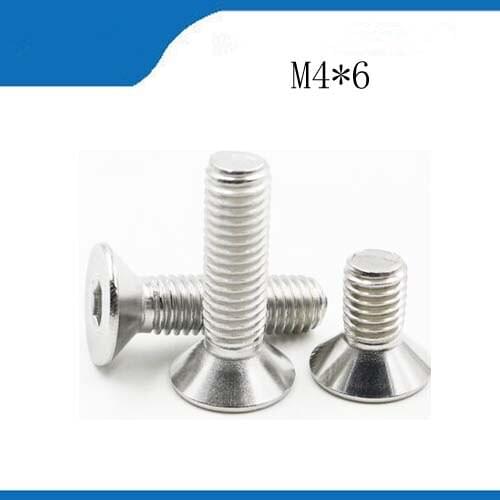 Free shipping100pcs DIN7991 M4 x 6 A2 Stainless Steel Screw Hexagon Hex Socket Countersunk Head Cap Screwsstainless nails,bolts