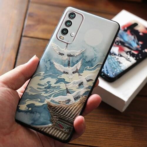 For Fundas Xiomi Xiaomi Redmi 9T Case For Coque Redmi 9 T Cases Cover 3D Wave Art Soft Silicone Lens Protective Phone Case Base