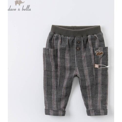 DBX14409 dave bella autumn baby boys fashion cartoon plaid pockets pants children full length kids pants infant toddler trousers