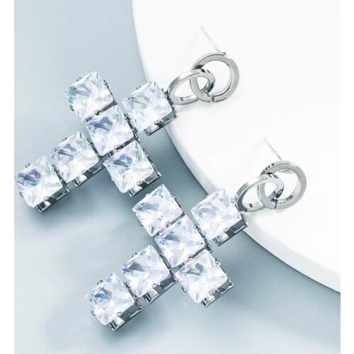 European and American Shiny Zircon Open Cross Full Diamond Earring Baroque Style Luxury Retro Design Earrings Ladies Accessories