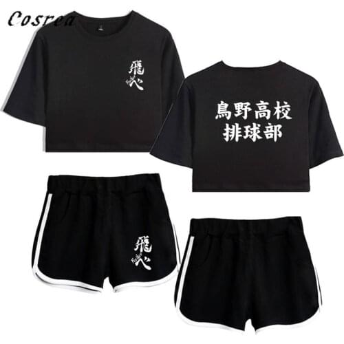 Anime Haikyuu Cosplay T-shirt Shorts Two Piece Karasuno High School Uniform Hinata Shoyo Shirts Clothes Women Girls Sportswear