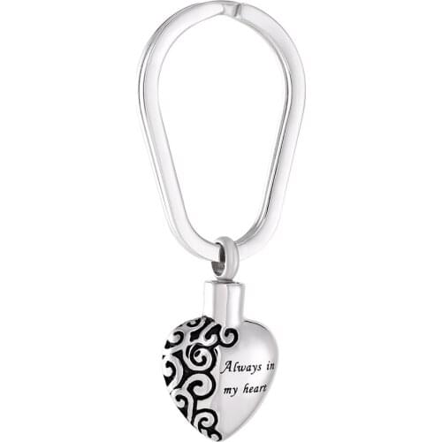 IJK2063 Never Fade 316L Stainless Steel Ashes Key chain - Always In My Heart Engraved Keepsake Urn Pendant Cremation Keychain