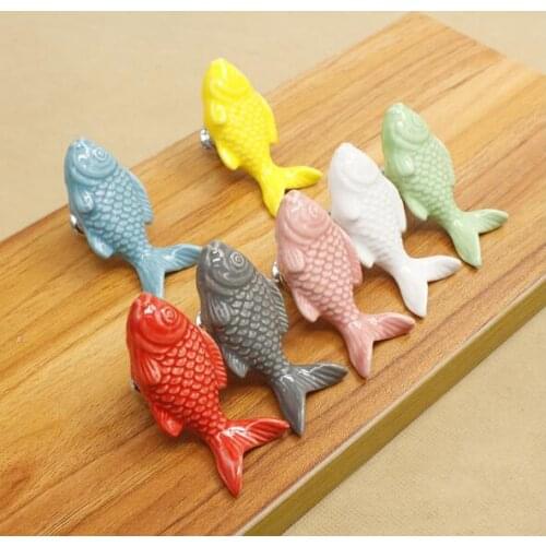 Grass Carp Ceramic Fish Children Room Door Knob Furniture Handle Accessories Cabinet Drawer Cupboard Pulls Kids Handles YH1671