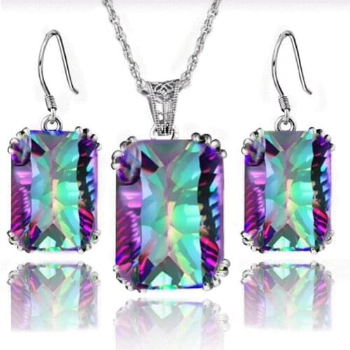 Luxury Fashion Elegant Bridal Jewelry Sets Blue Green Colorfull Crystal Alloy Jewelry Set Stud Earring Necklace Sets For Women