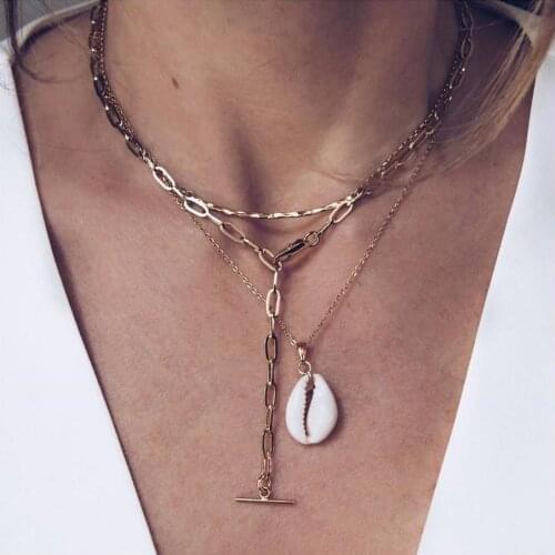 Clavicle Short Big Chain Punk Golden Shell Multilayer Necklace Statement Gothic Jewelry Pendant Women Gift 2020 New Exaggeration