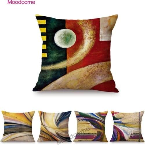 Colorful Modern Abstract Geometric Dynamic Art Dinning Room Sofa Throw Pillow Cover Cotton Linen Surrealism Art Cushion Cover