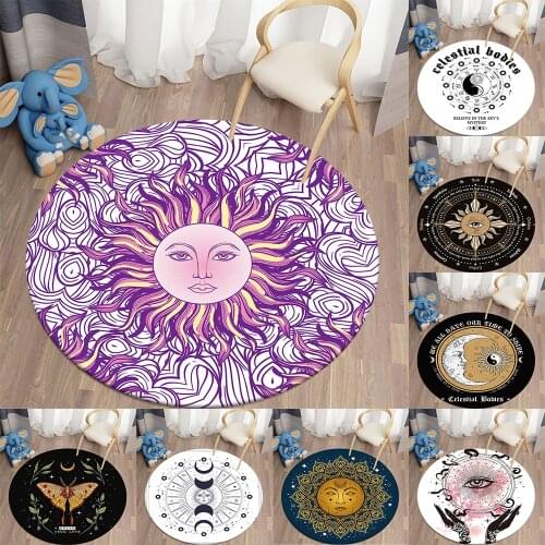 Boho Style Round Carpet for Living Room Rugs Sun and Moon Bedroom Carpet Non-slip Floor Mat Carpet Childrens mat