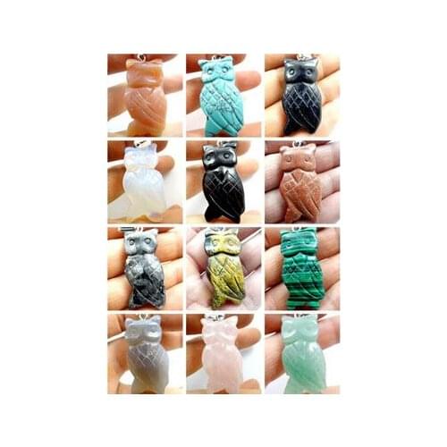 Natural stone Tumbled Gem Quartz Crystal Turquoises aventurine tiger eye owl pendant for diy Jewelry making necklace Accessories