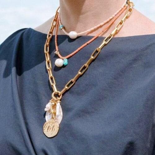 Fashion Long Baroque Pearl Colored Bead Chain Necklace Beautiful Stackable Exquisite Women Collier Bohemian Collares Jewelry New