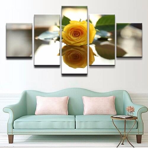 5 Panel Yellow Rose Flower Reflection Modular Pictures Home Decor Canvas Paintings on Canvas Wall Art and Print On The Wall Draw