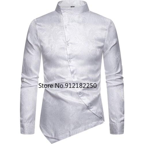 Mens Paisley Henley Shirt Long Sleeve Dress Shirts Button Down Casual Regular Fit Shirt Men Harajuku Streetwear Chemise Homme