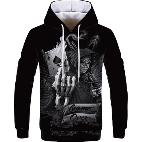 Skull Poker Hoodies Sweatshirts Men Women 3D Pullover Funny Rock Tracksuits Hooded Male Jackets Fashion Casual Outwear Winter 19